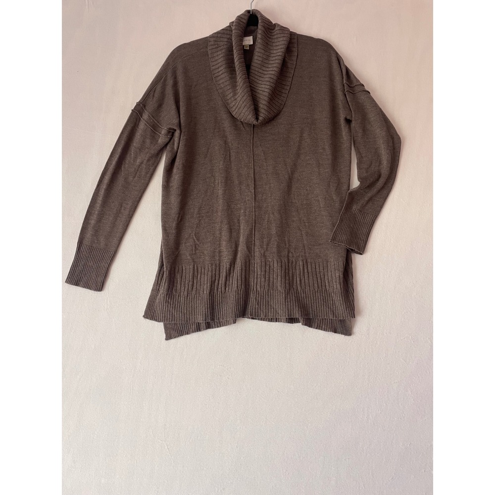 Cupio Womens Taupe Brown Cowl Neck Long Sleeve Sweater Size Medium Exposed Seam